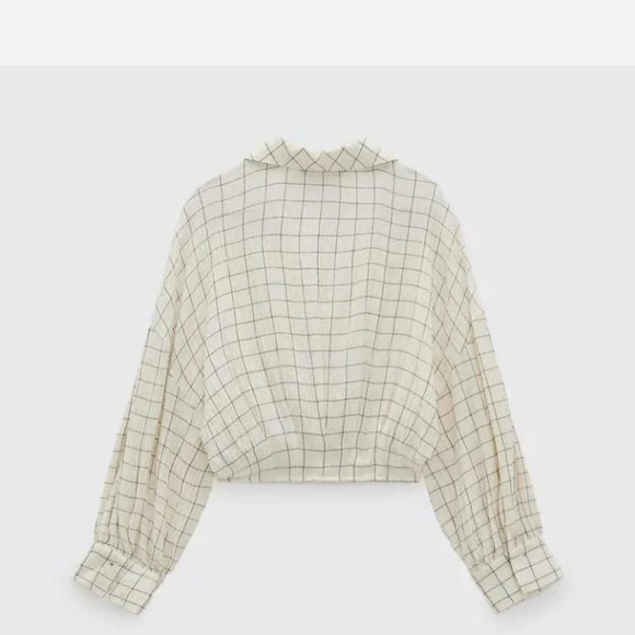 Zara Plaid Cropped Wrap Collar Top Size Large - Picture 3 of 14